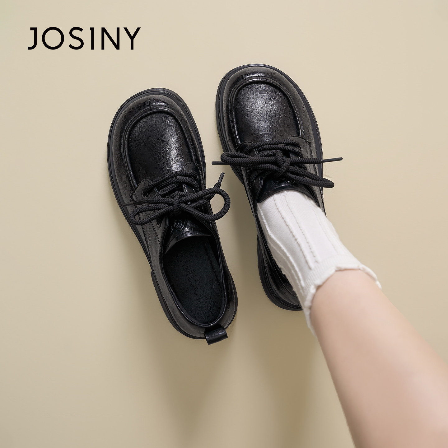 Josiny/卓诗尼英伦风厚底乐福鞋26春女系带粗跟深口单鞋百搭通勤,淘宝优惠券,粉丝福利购,淘宝优惠卷