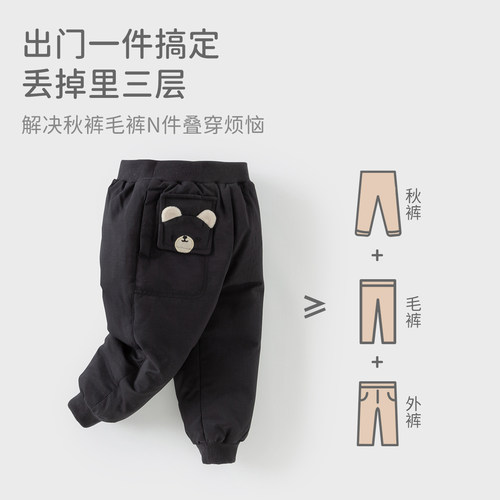 【抗菌绒】戴维贝拉儿童白鸭绒羽绒裤2025冬装新款男童防水束脚裤 - 图1