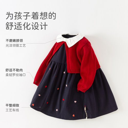 戴维贝拉女童连衣裙儿童秋季假两件针织公主裙小女孩生日裙子童装 - 图2