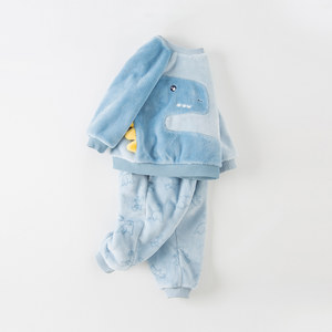 戴维贝拉男童家居服套装冬装儿童宝宝居家服卡通小童睡衣保暖