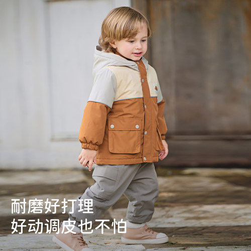 戴维贝拉儿童防水裤子男童女童加绒工装裤宝宝冬季加厚户外机能裤 - 图1