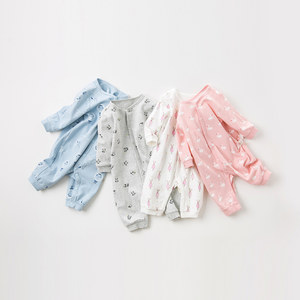 davebella戴维贝拉婴儿纯棉衣服男女宝秋装连体衣新生儿长爬哈衣