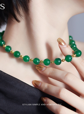 MGS/曼古银2025新款多巴胺彩串玛瑙项链高级感轻奢小众锁骨链吊坠