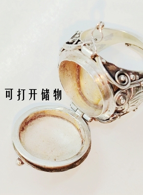 可以打开嘎乌盒活圈开口戒指扳指装藏纯银镶嵌绿松石护身符饰品