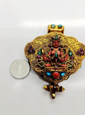 民族风四臂观音佛像银饰镶嵌宝石