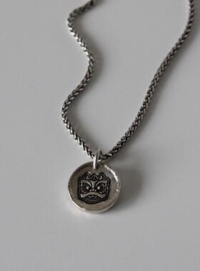 999足银手打小醒狮吊坠项链国风