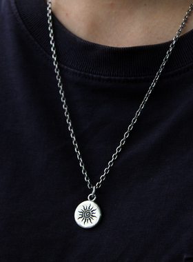 太阳纹图腾阴阳刻情侣纯银项链