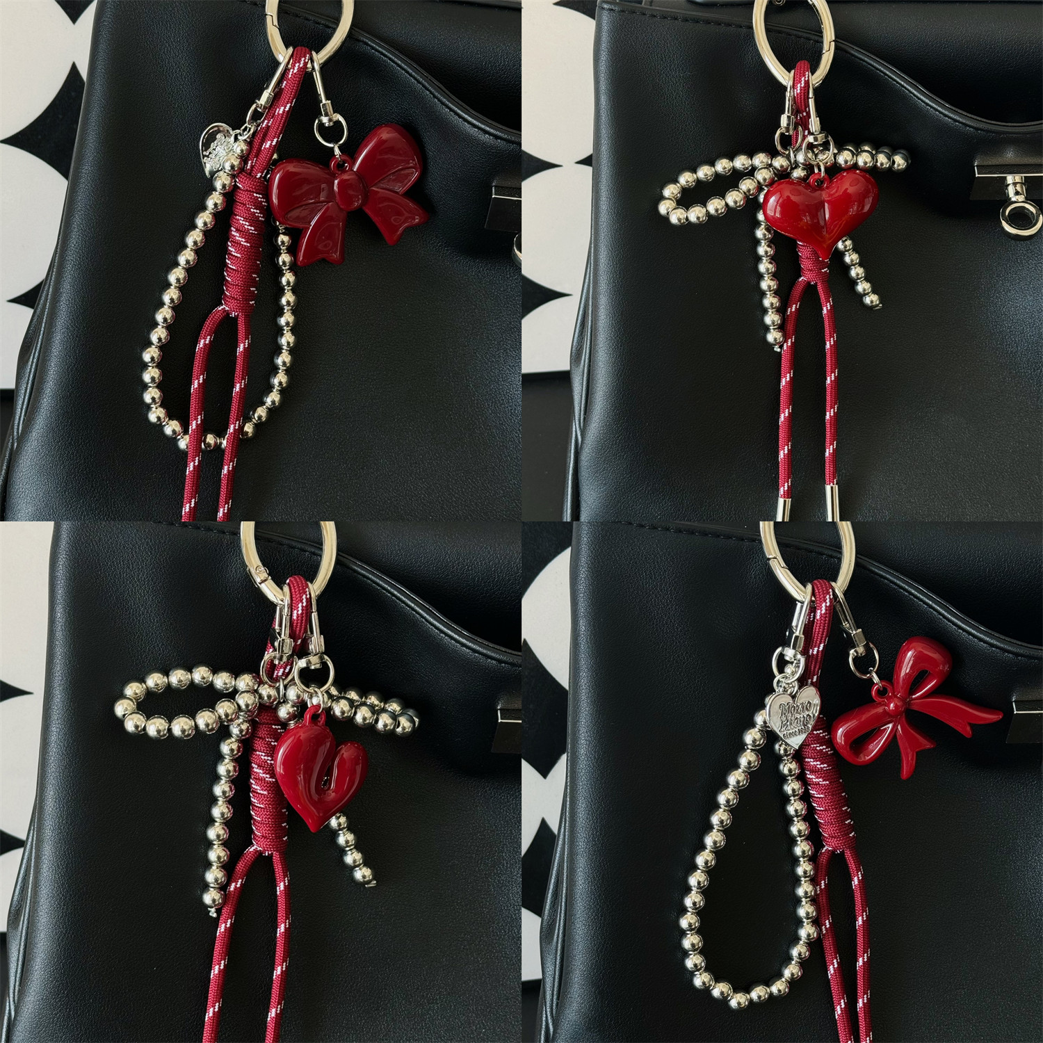 miu系安可拉红新年红蝴蝶结银色包包挂件汽车钥匙扣挂件高级感,淘宝优惠券,粉丝福利购,淘宝优惠卷