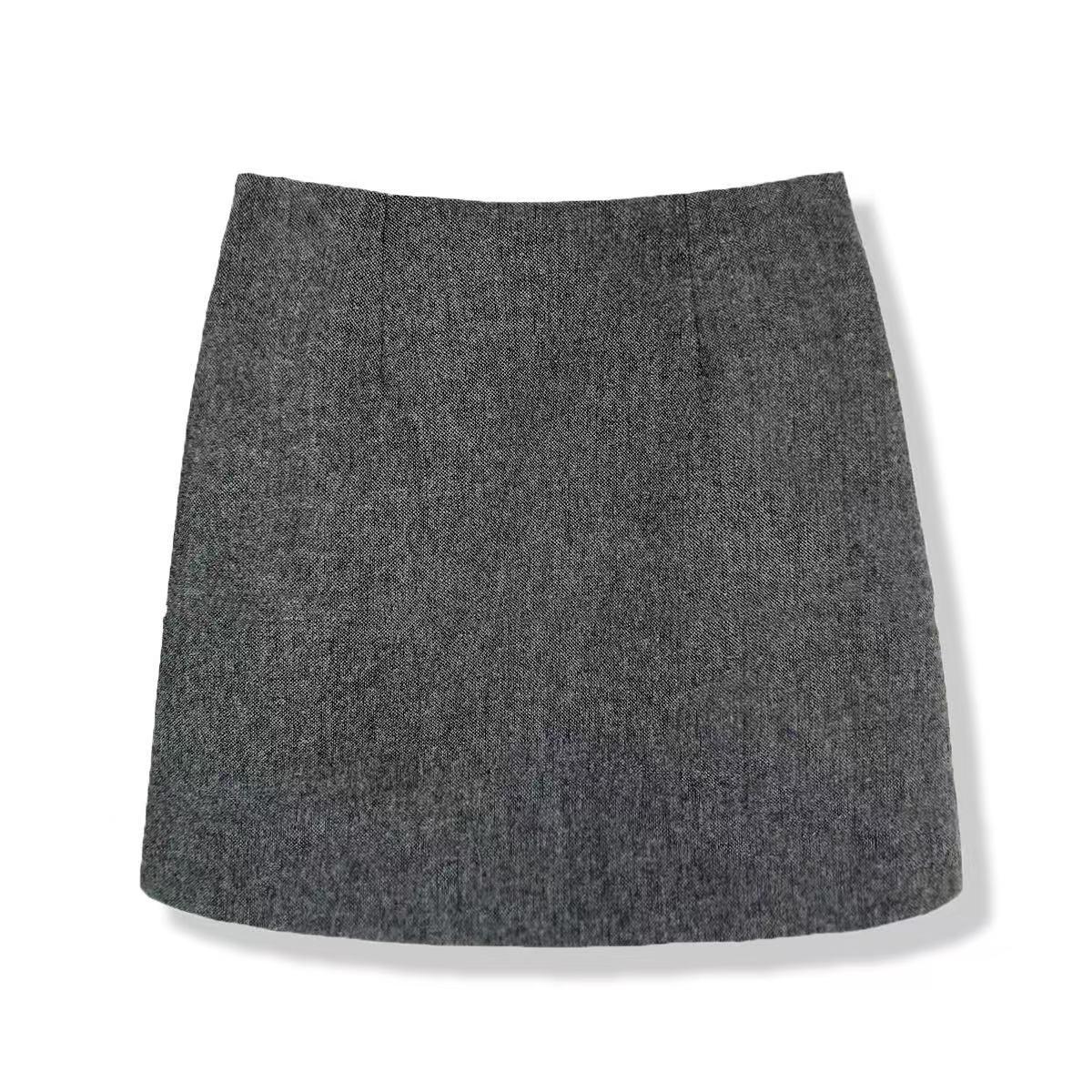 大码高级灰显瘦半身裙秋冬加厚毛呢短裙高腰miu系小个子百搭a字裙 - 图3