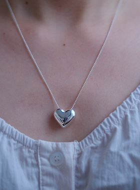 大桃心S925纯银爱心长项链