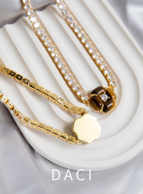 天然石四瓣花花钻链锁骨项链女