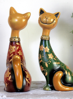 招财猫陶瓷摆件高档情侣猫咪一对
