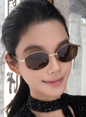 复古ins金属半框椭圆墨镜女