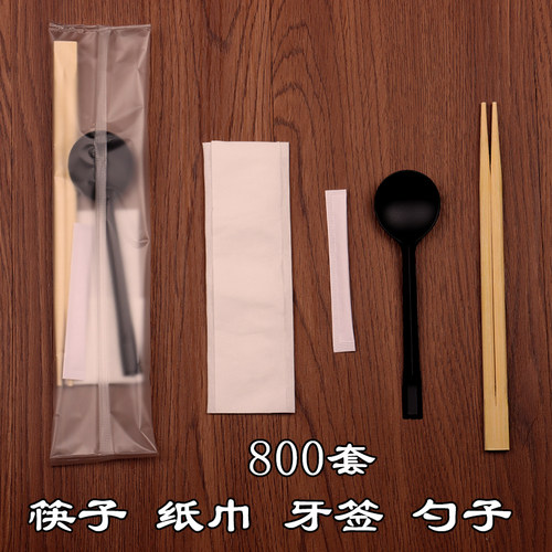一次性筷子四件套外卖筷子纸巾牙签饭勺套装外卖四合一餐具1000套 - 图1