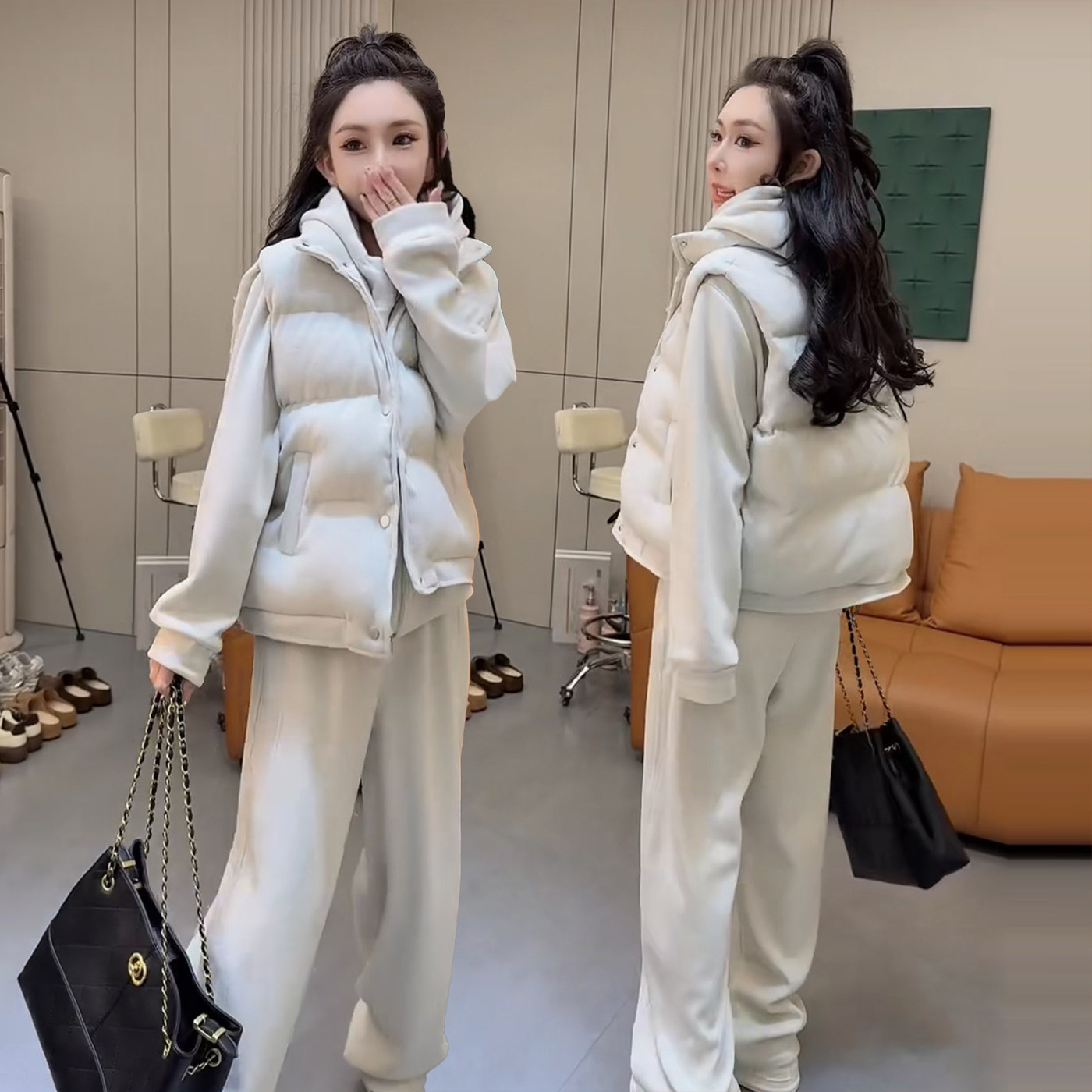 2025秋冬新款韩版保暖休闲运动套装女棉马甲加绒厚卫衣卫裤三件套,淘宝优惠券,粉丝福利购,淘宝优惠卷