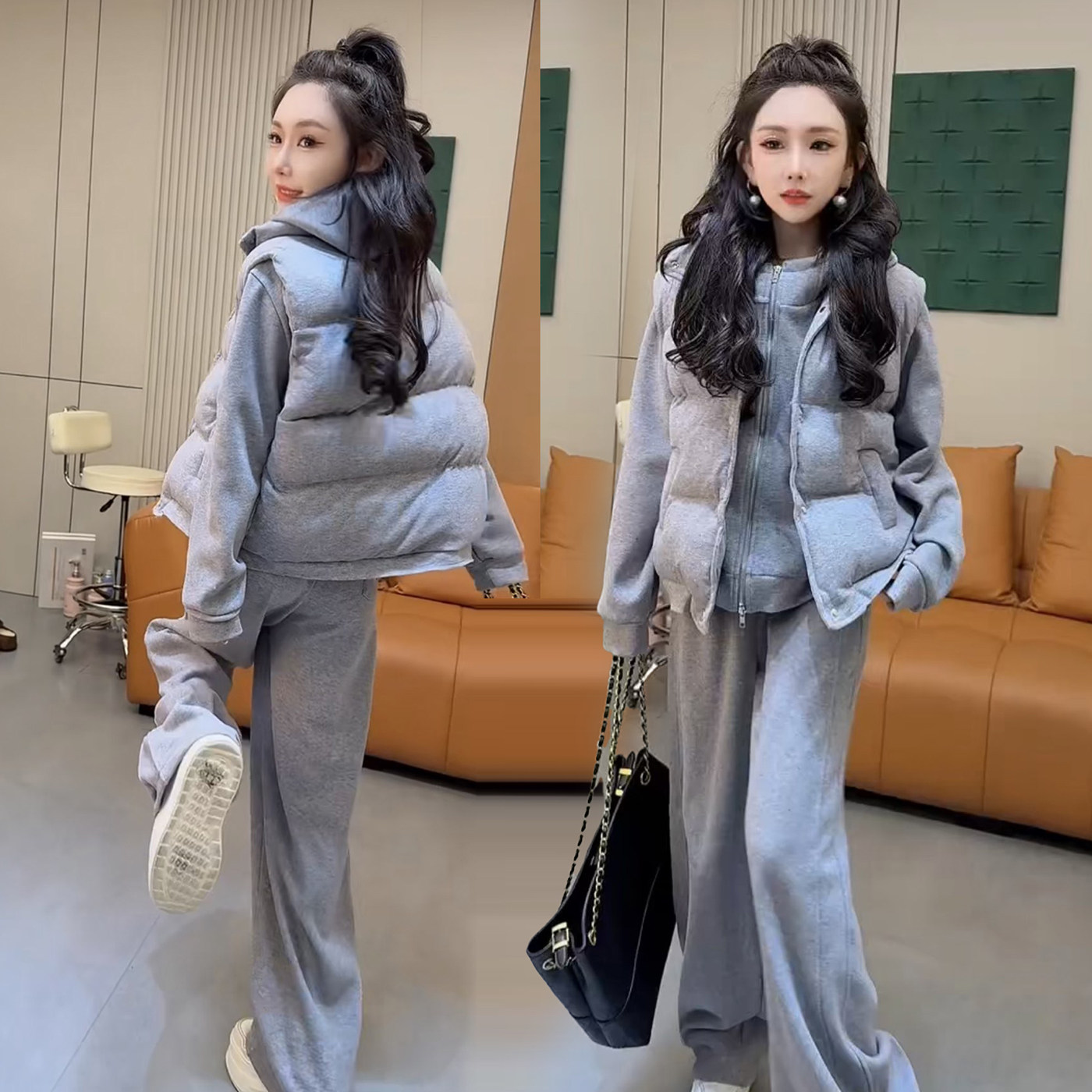 2025秋冬新款韩版保暖休闲运动套装女棉马甲加绒厚卫衣卫裤三件套,淘宝优惠券,粉丝福利购,淘宝优惠卷
