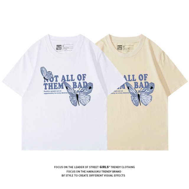 Sweet and cool style niche design printed white right shoulder short-sleeved T-shirt for women ins trend pure cotton Korean version loose half-sleeved summer