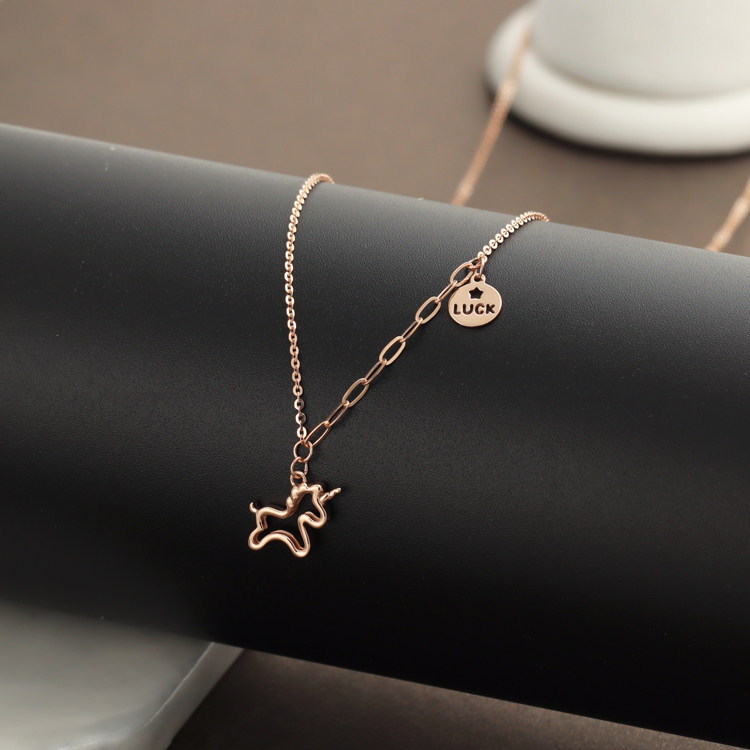 弥高18K玫瑰金黄金幸运独角兽吊坠k金女式素金调节项链锁骨链,淘宝优惠券,粉丝福利购,淘宝优惠卷