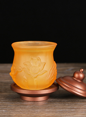 圣水杯观音菩萨净水杯供奉合金贡具供水杯琉璃七彩杯财神杯莲花杯