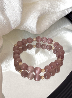 超仙烟紫粉色优雅水晶紫色猫眼石尖晶手串女款学生手链设计款