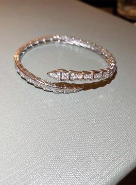 经典蛇骨女式开口手镯简单时尚闪亮镶嵌满钻高级情侣钉子爆款手环