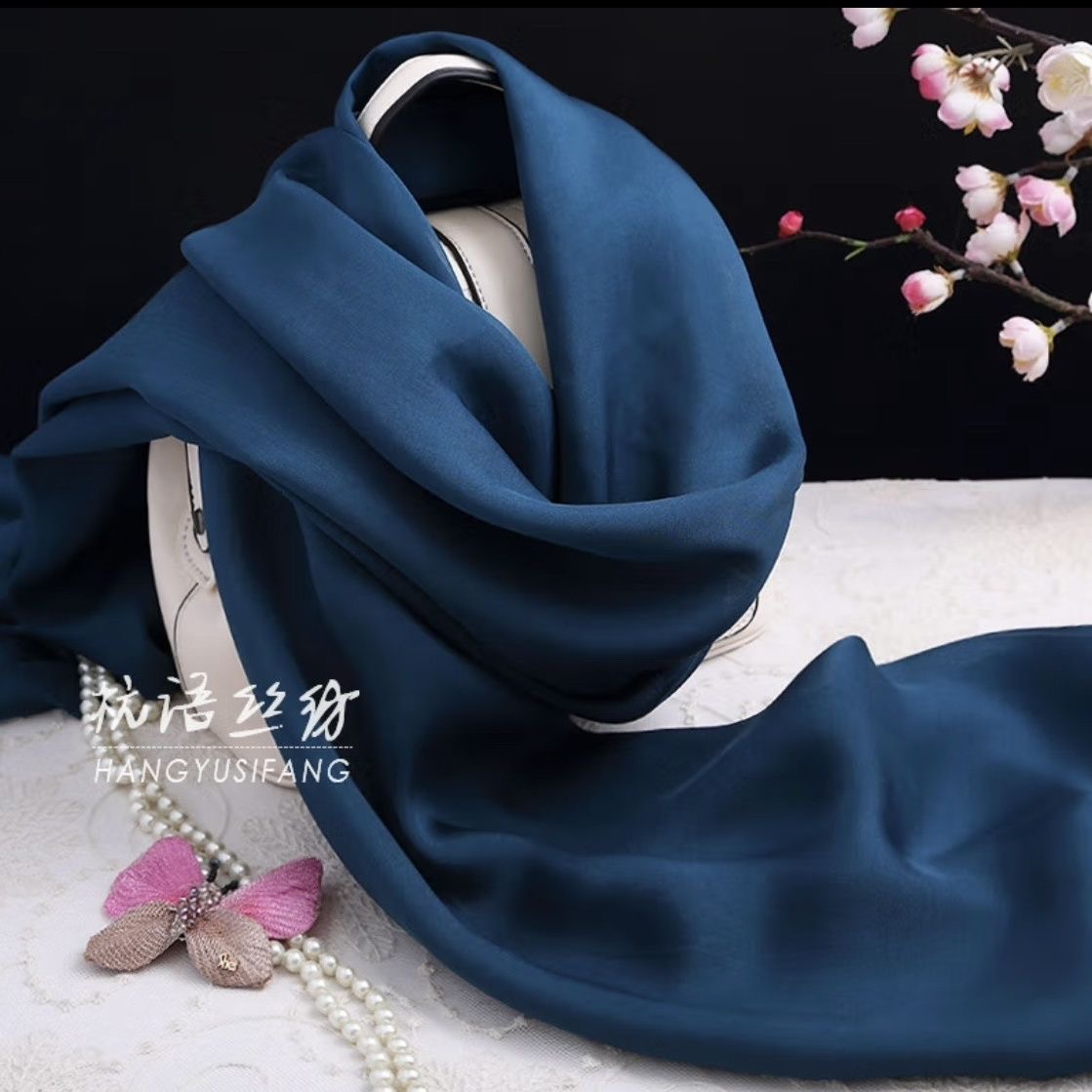 酒红色 缎面防晒丝巾长款真丝披肩女纱巾 桑蚕丝围巾女士高档素色