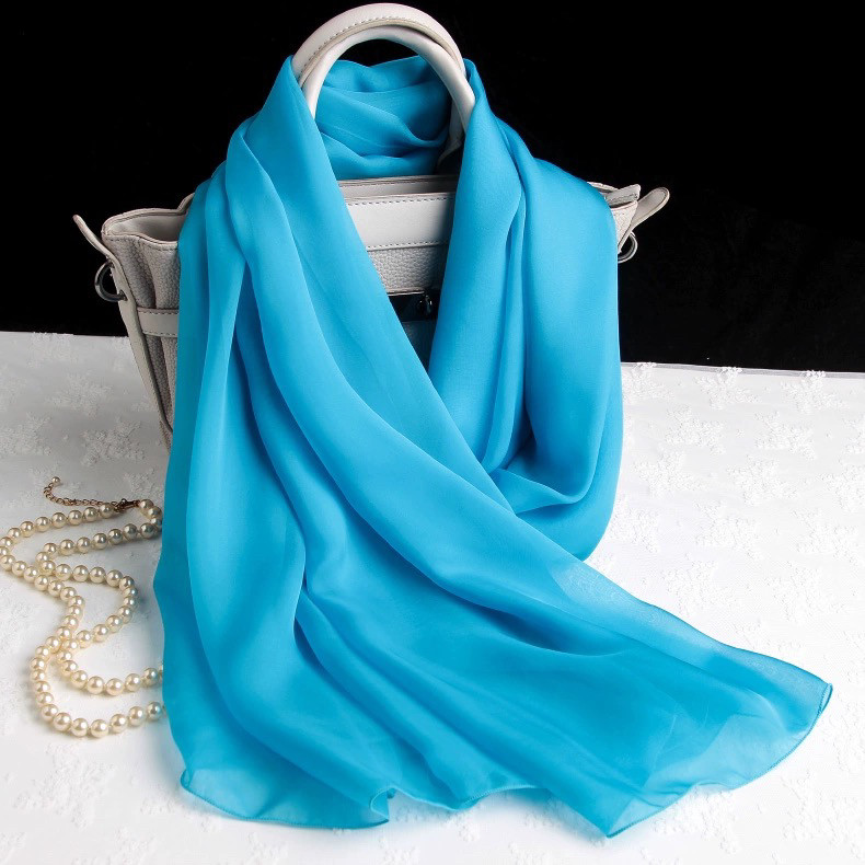 湖蓝色丝巾女春秋百搭2024新款真丝围巾100桑蚕丝真丝纱巾大披肩,淘宝优惠券,粉丝福利购,淘宝优惠卷