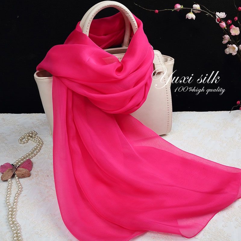 酒红色 缎面防晒丝巾长款真丝披肩女纱巾 桑蚕丝围巾女士高档素色