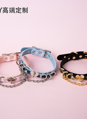 【BAY高端定制】真皮豹纹项圈爱心puppy女颈带K9脖圈定制choker