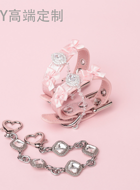 【BAY高端定制】钻石蝴蝶结牛皮项圈骨头puppy女颈带K9定制choker