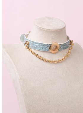 【BAY高端定制】Puppy镂空朋克链条牛皮项圈鳄鱼纹牛皮choker颈带