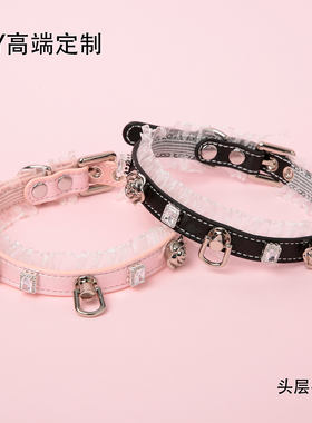 【BAY高端定制】真皮钻石项圈玫瑰puppy女颈带K9脖圈定制choker