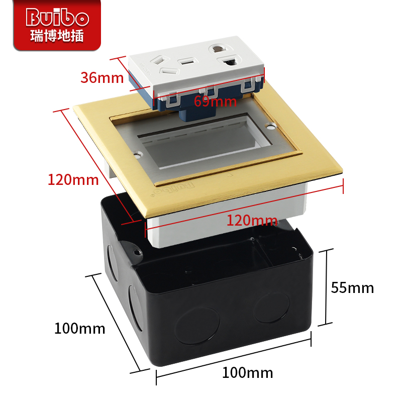 瑞博地插座隐藏式411双开门铜不锈钢网络五孔电源金属插座盒超薄-图2