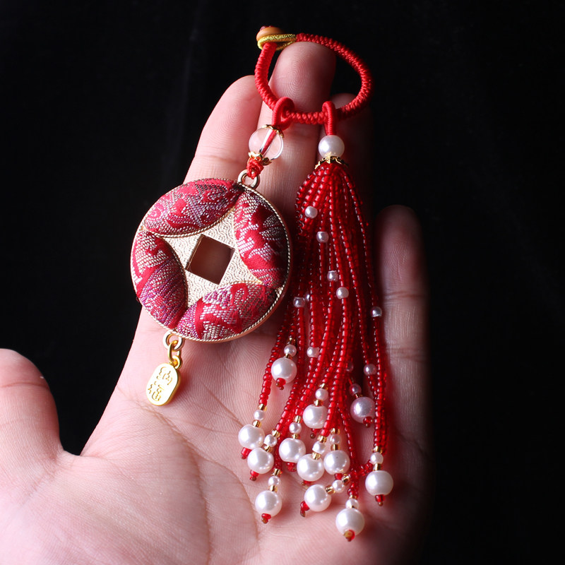 本命年非遗宋锦双面古铜钱包包挂件国风红色流苏穗子汉服钥匙挂饰,淘宝优惠券,粉丝福利购,淘宝优惠卷