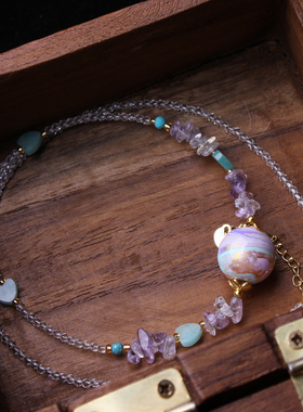 原创设计编织成品非遗大漆单珠项链女款锁骨链简约中国风时尚颈链