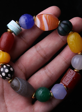 天然多宝玛瑙手链不规则随形单圈玉髓水晶手串男女款把玩件佛珠