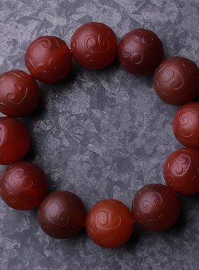 雕刻回纹珠红玛瑙大颗粒手串