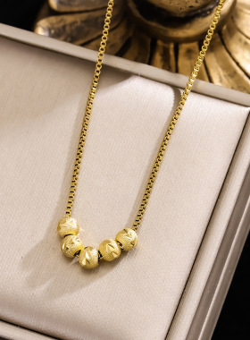 2026网红小众设计五福临门锁骨链女金属转运珠豆豆简约钛钢项链