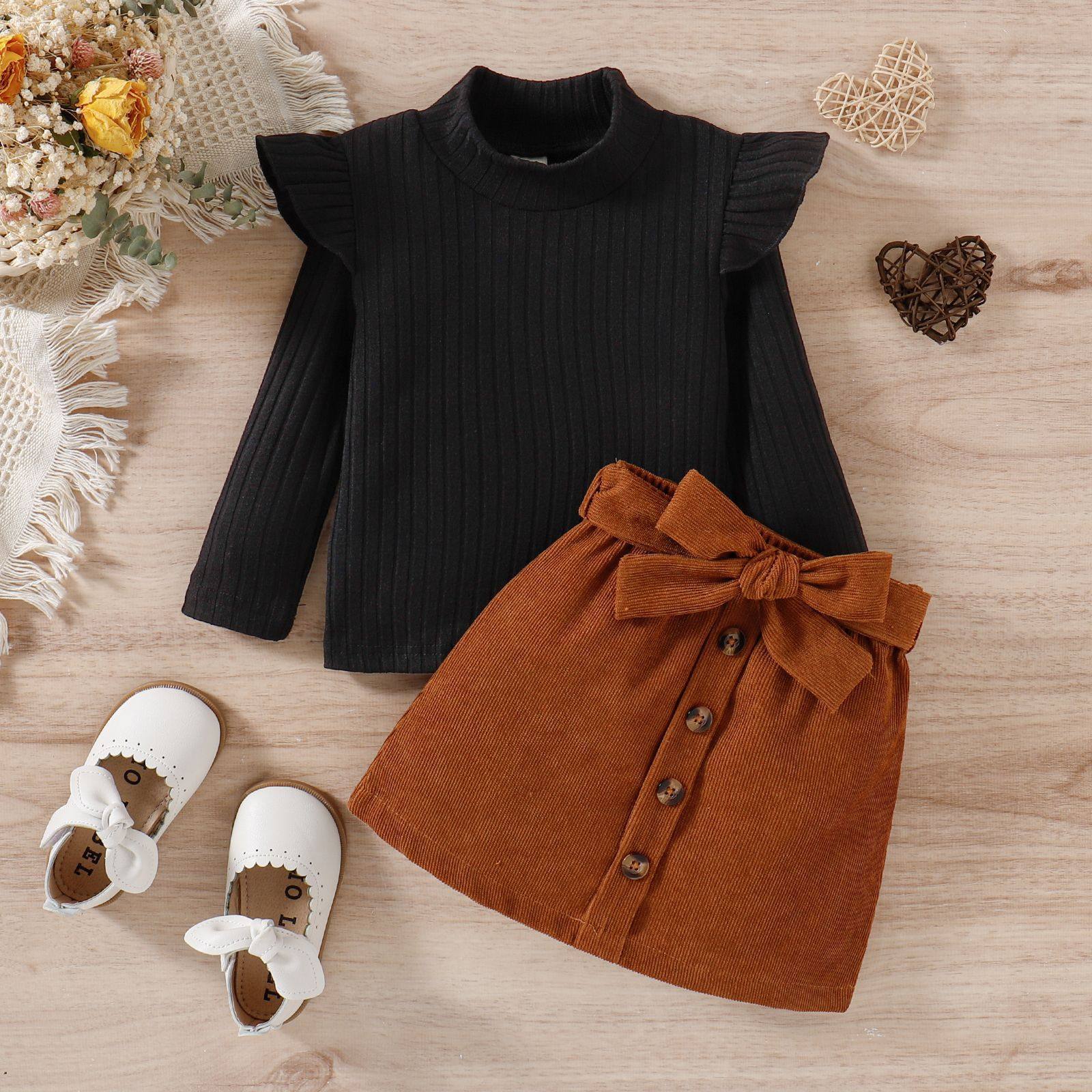 欧美风童装 2022秋冬女童高领针织灯芯绒a字裙两件套小童套装,淘宝优惠券,粉丝福利购,淘宝优惠卷