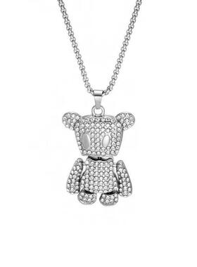 2025秋冬新款满钻口袋熊钛钢项链  个性嘻哈四肢可活动小熊毛衣链