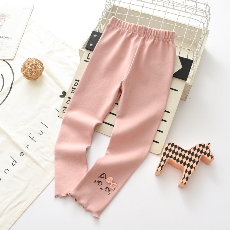 秋季外穿女孩打底裤猫咪蝴蝶结可爱木耳边裤脚纯棉品质女童长裤,淘宝优惠券,粉丝福利购,淘宝优惠卷
