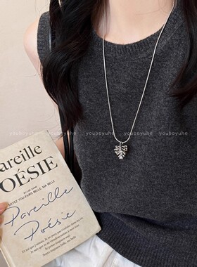 韩系银色松果长款钛钢不掉色项链女感轻奢小众毛衣链秋冬配饰