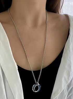 2025秋冬新款幸运环钛钢项链简约个性通体钛钢三环戒指长款毛衣链