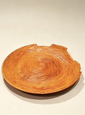 手作大漆实木民宿餐厅装饰摆件龙卷风茶室带缺口简约ins水果盘篓