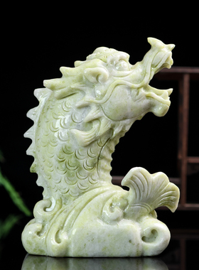 天然蓝田玉鳌鱼摆件黄玉鳌头鱼化龙鳌鱼龙头鱼鸱吻螭吻办公室家居