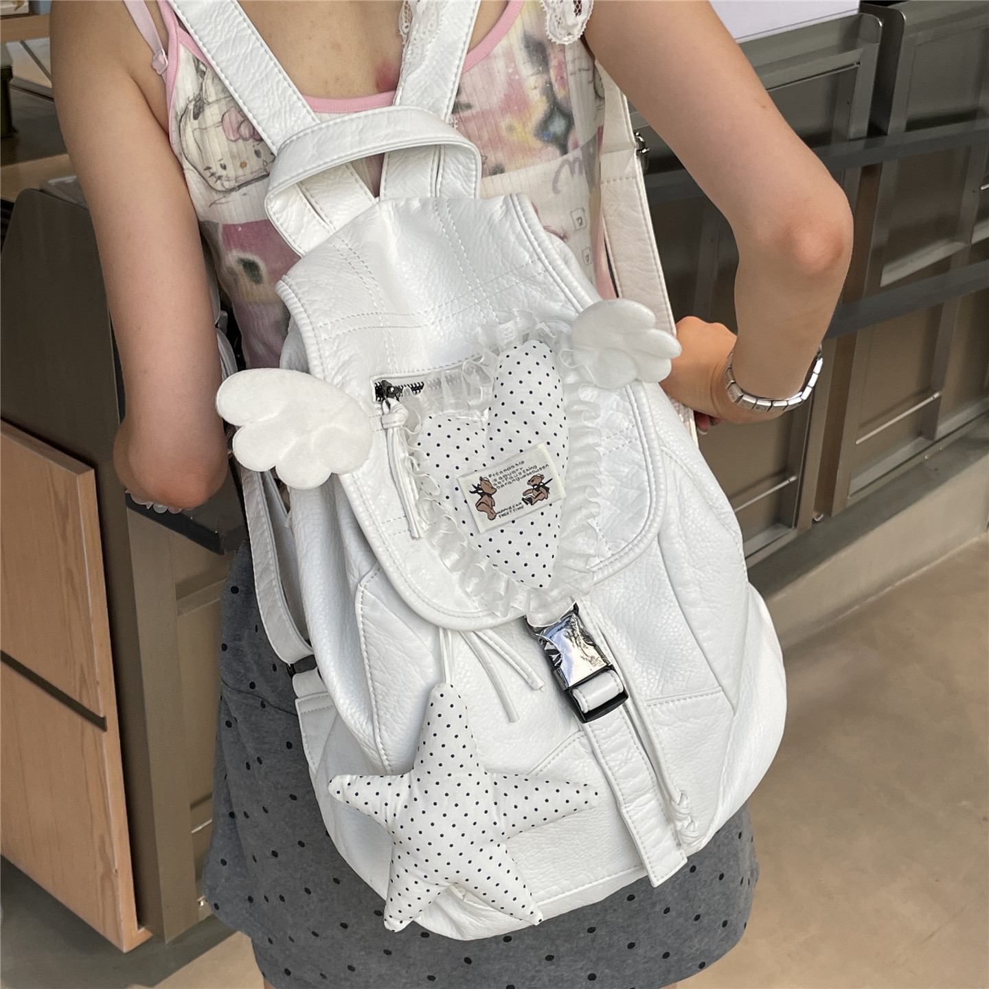 日光欲原创简约双肩包Y2K小众电脑书包手作通勤出街登山包小背包 - 图0