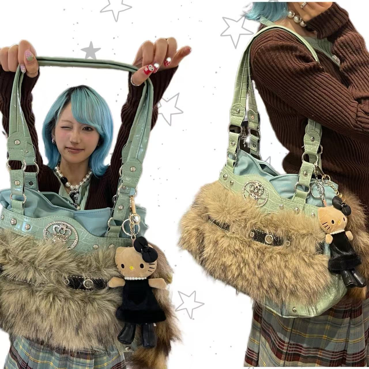 日光欲原创Y2K辣妹秋冬毛绒腋下包小众大容量通勤毛毛单肩托特包,淘宝优惠券,粉丝福利购,淘宝优惠卷