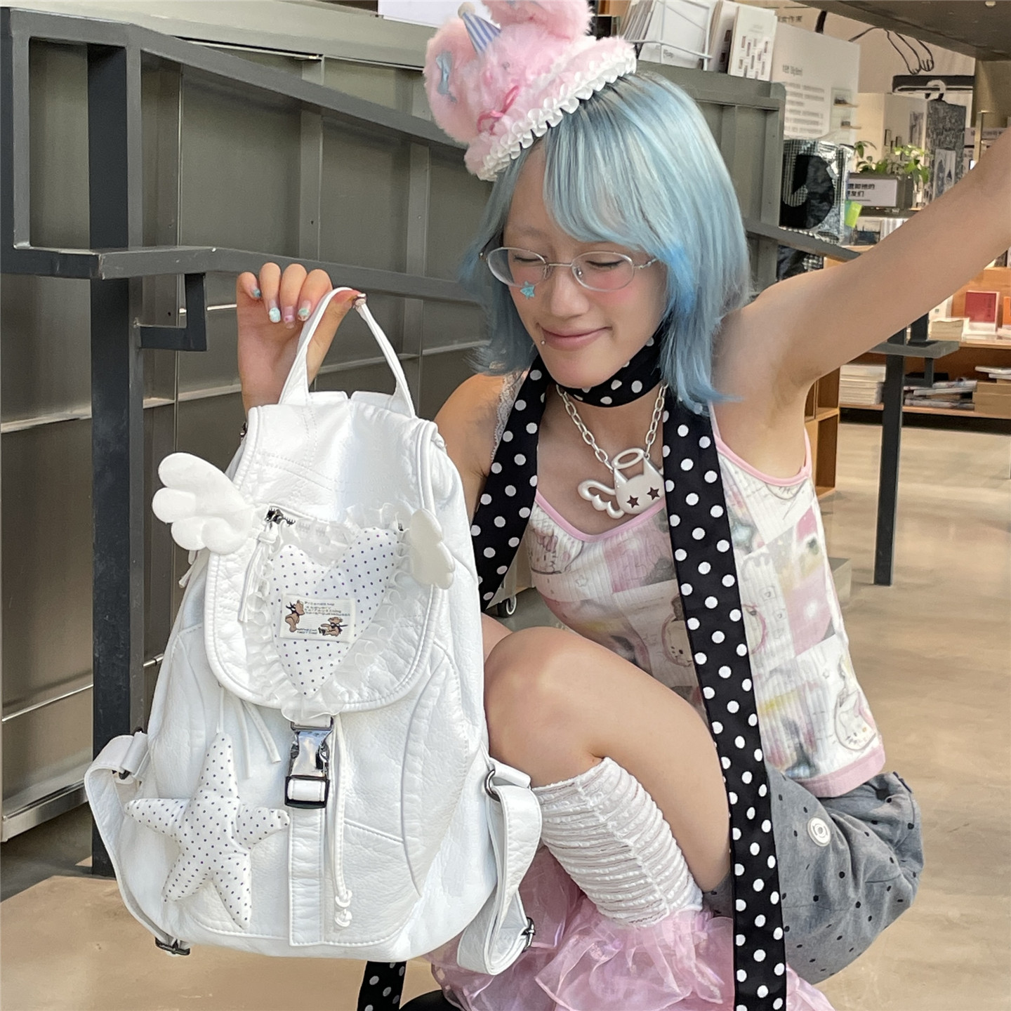 日光欲原创简约双肩包Y2K小众电脑书包手作通勤出街登山包小背包 - 图2