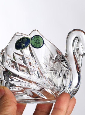 捷克进口BOHEMIA水晶玻璃手工天鹅动物摆件欧式轻奢家居生日礼品