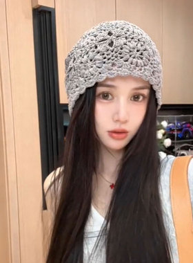 春夏秋手工钩花包头帽女2025新款
